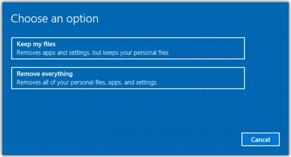 Windows 10'u Sıfırlamadan Önce Seçenekler