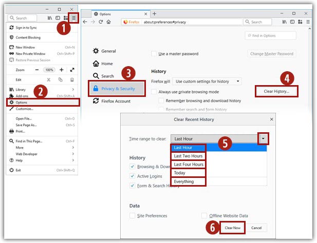 Mozilla Firefox tarayıcı geçmişini silme
