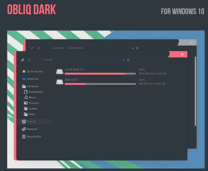 Obliq karanlık Windows 10 teması