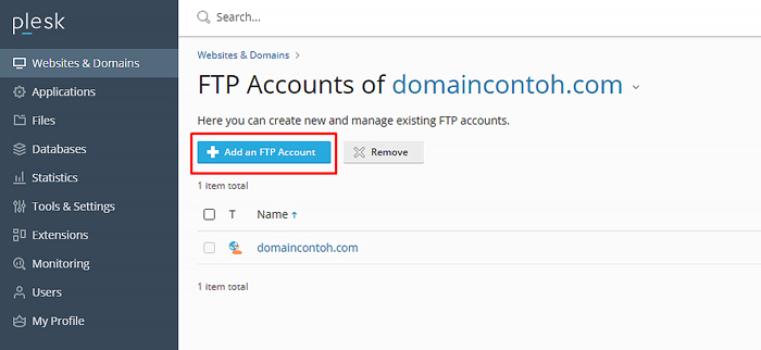 FTP Hesabı Nasıl Oluşturulur Plesk Kullanıcı Ekle