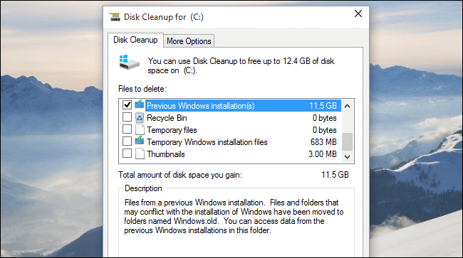 Windows eski klasörünü disk temizlemeyle silin