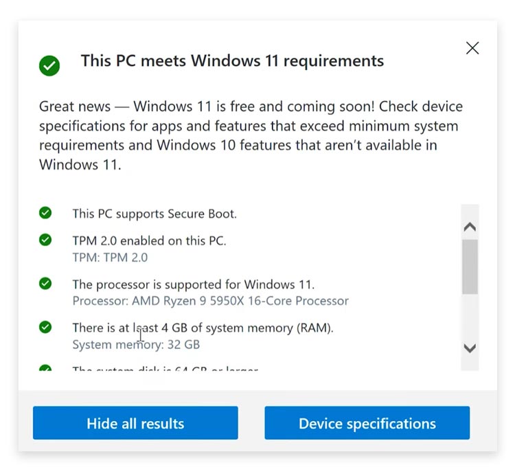 Windows 11 Bilgisayar Gereksinimleri Kontrolü